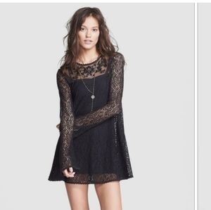 Free People Sheer Lace Black Swing Dress Size Small
